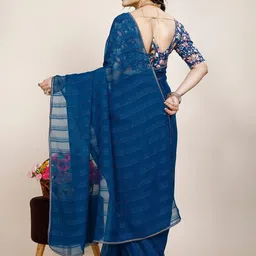 K 5 Fashion Striped Sequinned Pure Chiffon Saree image 5