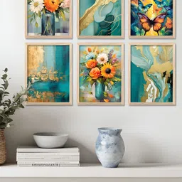 Kotart Brown & Blue 6 Piece Wood Floral And Botanical Wall Art-picture-32
