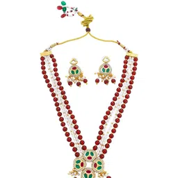 aadita Gold-Plated Kundan Stone Studded & Pearls Beaded Temple Jewellery Set image 4