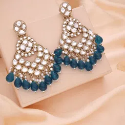 MEIRA JEWELLERY Gold-Plated Artificial Stones Studded & Beaded Drop Earrings image 3