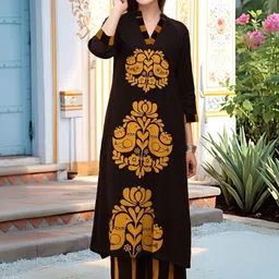 SZN Ethnic Motifs Printed Mandarin Collar Straight Kurta With Palazzos-picture-29