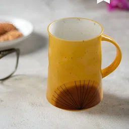 CLAY CRAFT Yellow & Brown 2 Pieces Printed Ceramic Glossy Mugs 320 ml Each image 1