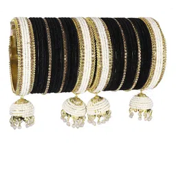 NMII 32 Pieces Cubic Zirconia & Pearls-Studded Velvet Bangle Set-image-0