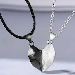 shobhram Rhodium-Plated Magnetic Heart Couple Pendant with Chain image 4