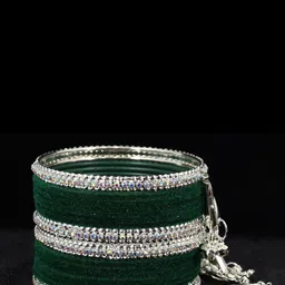 NMII Set Of 16 Zircon Gemstone Studded & Velvet Bangles-picture-32