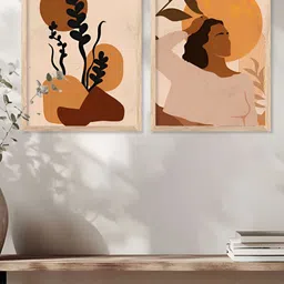 Kotart Brown & Orange 2 Pieces Wood Abstract Wall Paintings image 5