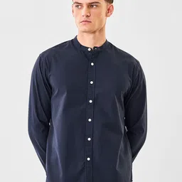 Snitch Men Solid Mandarin Collar Pure Cotton Casual Shirt-image-98