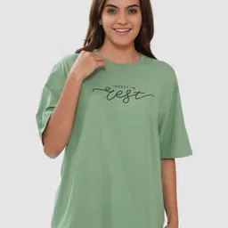 Bonjour Women Typography Printed Round Neck Relaxed Fit T-shirt-image-87