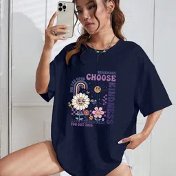 AAHWAN Graphic Printed Round Neck Drop-Shoulder Sleeves Oversized T-shirt image 4