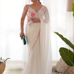 Saree mall Embroidered Poly Georgette Sarees image 1