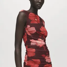 MANGO Floral Print One Shoulder Ruched Bodycon Dress image 2