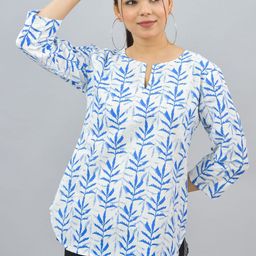 GiftyBasket Geometric Print Puff Sleeve Cotton Top-picture-33