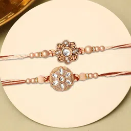 The Purple Tree Set Of 2 Kundan Studded & Beaded Floral Thread Rakhis With Roli Chawal-picture-16