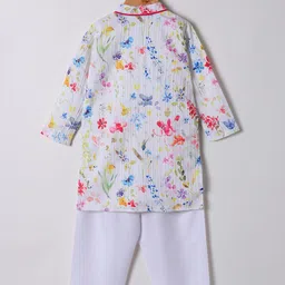 M'andy Boys Floral Printed Mandarin Collar Cotton Silk Kurta With Pyjamas image 3