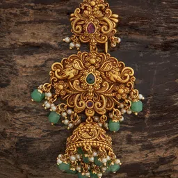 Kushal's Fashion Jewellery Women Ruby-Green Gold-Plated Ethnic Antique Hair Broach-image-65