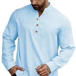 KNOWTED Band Collar Roll-Up Sleeves Straight Short Kurta-picture-34