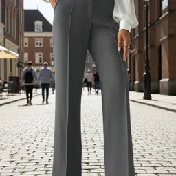 COVZ Women Smart Straight Fit High-Rise Easy Wash Pleated Trousers-picture-21