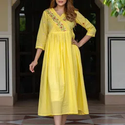 BAESD Women V-Neck Embroidered Cotton Fit & Flare Midi Dress-picture-25