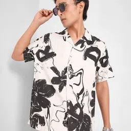 People Men Floral Printed Cuban Collar Casual Shirt-image-90