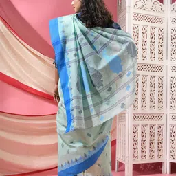 TANTLOOM Paisley Printed Pure Cotton Taant Saree image 3