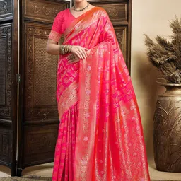 HERE&NOW Woven Design Zari Silk Blend Banarasi Saree-picture-31