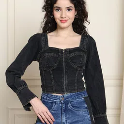 PUELLA Women Square Neck Tie-Ups Details Cotton Crop Top-picture-15