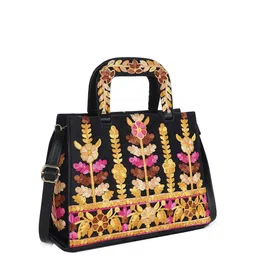 EVEDA Women Floral Embellished Structured Satchel with Quilted image 4