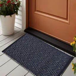 Status Navy Blue Woven Design Cotton Anti-Slip Doormats- 38 X 58 CM-picture-14
