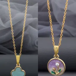 Birado Jewellery Set Of 2 Steel Gold-Plated Artificial Beaded Pendants With Chains-picture-35