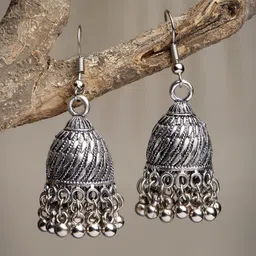 Anouk German Silver Plated Oxidised Dome Shaped Jhumkas-picture-16
