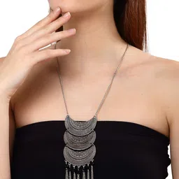 Shining Diva Silver-Toned Silver-Plated Oxidised Necklace-image-3