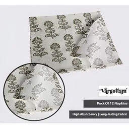 Vargottam 12-Pcs Off White & Grey Printed Cotton Table Napkins image 2