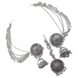 Shining Diva Silver-Plated Oxidised Jewellery Set image 2