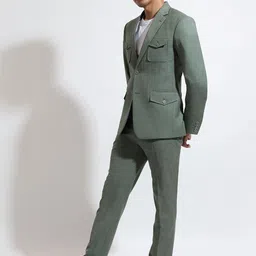 VIVEK KARUNAKARAN Notched Lapel Slim-Fit Single Breasted Satin Formal Blazer image 3