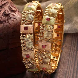 KARATCART Set Of 2 Gold Plated Kundan Studded Bangles-picture-55