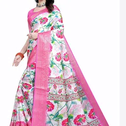J 6 DESIGNER Women Floral Printed Zari Saree image 3