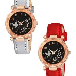 Gopal Shopcart Unisex Pack of 2 Textured Straps Analogue Watch GR379RG BIRD GREY RED Vel L-picture-15