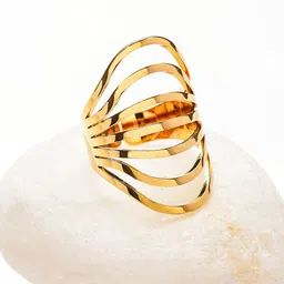 rubans voguish Rubans 18K Gold-Plated Stainless Steel Tarnish-Free Waterproof Openwork Layered Wave Ring image 5