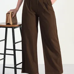 SHOWOFF Women Relaxed Straight Leg Straight Fit High-Rise Wrinkle Free Pleated Trousers-picture-25
