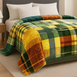 bsb home Yellow & Green Checked Heavy Winter 550 GSM Double Bed Blanket - 4.1 kg-image-3