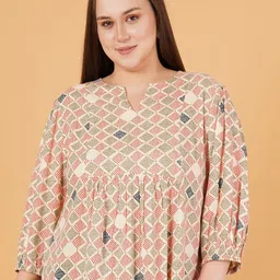 Sztori Women Geometric Printed Round Neck Plus Size Top image 1
