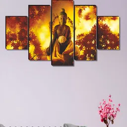 Myntra Elegant Homes Gold-Toned & Brown5 Pieces Religious Budha Wooden Wall Art-picture-21