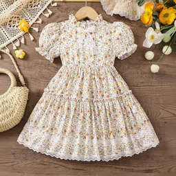 YK Floral Print Puff Sleeve Fit & Flare Dress-picture-31