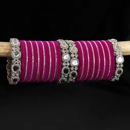 LAVAZZA Set of 58 Zircon & Kundan-Studded Metal Velvet Bangles Chuda Set-picture-32
