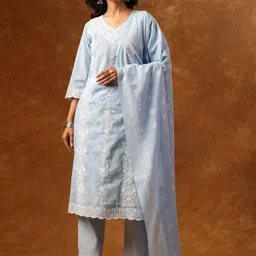 Anouk Women Floral Embroidered Regular Straight Kurta with Trousers & Dupatta-picture-13