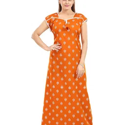 NIGHTY KING Floral Printed Short Sleeves Pure Cotton Maxi Nightdress-image-19