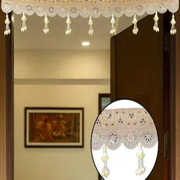 HAATHKA HOMES Gold Toned & White Beaded Jute Toran image 3