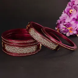 zulka ZULKAPack Of 6 Cubic Zirconia Studded Kada Bangles-picture-32