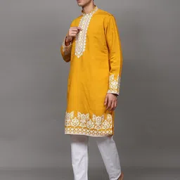 Exotic India Men Floral Embroidered Regular Thread Work Kurta with Pyjamas image 3