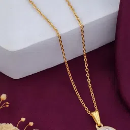 SZN Set Of 2 Gold-Plated Artificial Stones Studded Circular Shaped Pendant With Chain image 3